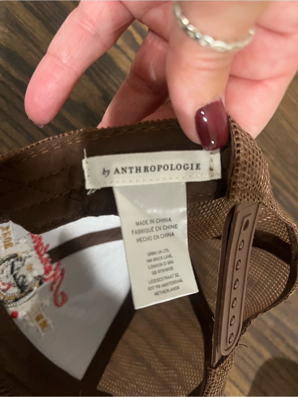 Anthropologie Brown Corduroy Montana Embroidered Cap with Red Accent - Picture 3 of 3
